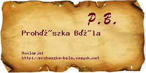 Prohászka Béla névjegykártya